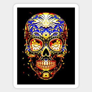 Psychedelic colored skull with flowers as eyes Magnet